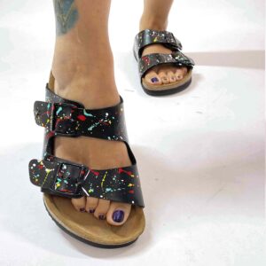 Birkenstock Arizona Personalizzate Base Nera Vernice Multicolor
