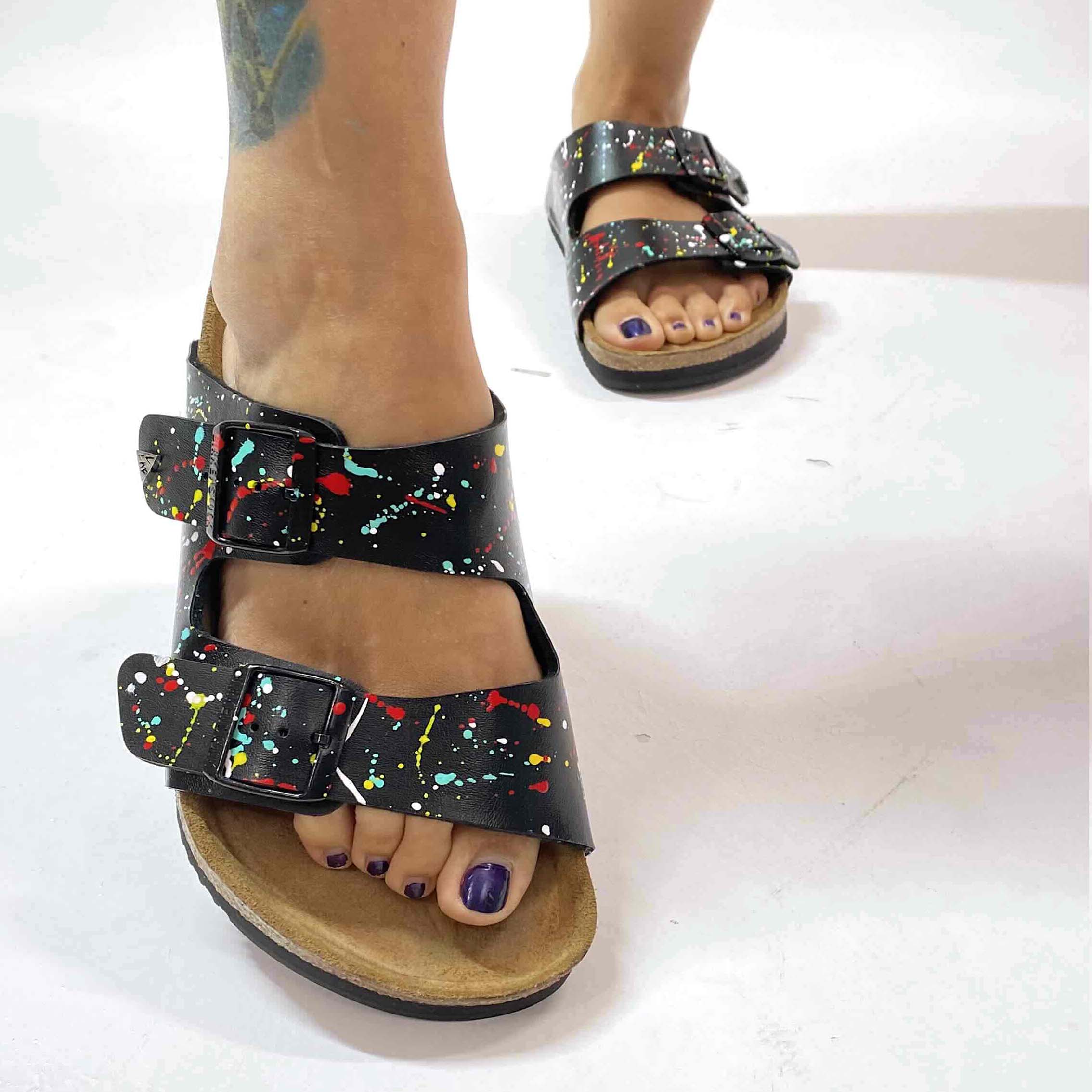 Birkenstock Arizona Personalizzate Base Nera Vernice Multicolor