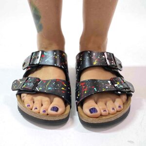Birkenstock Arizona Personalizzate Base Nera Vernice Multicolor