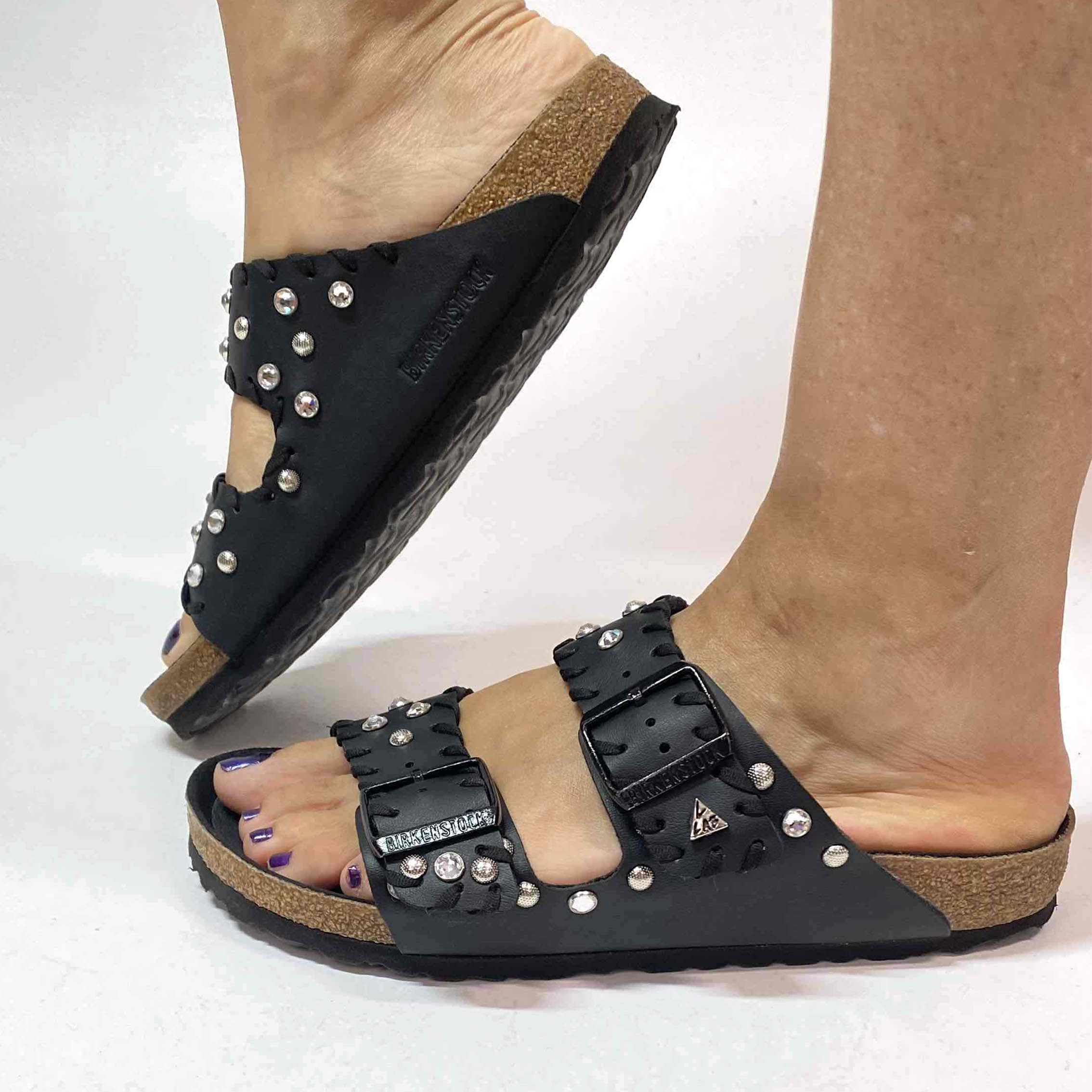 Birkenstock Arizona Personalizzate Total Nera con Strass