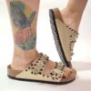 Birkenstock Arizona Personalizzate Base Oro con Passamaneria, Borchie e Strass Neri