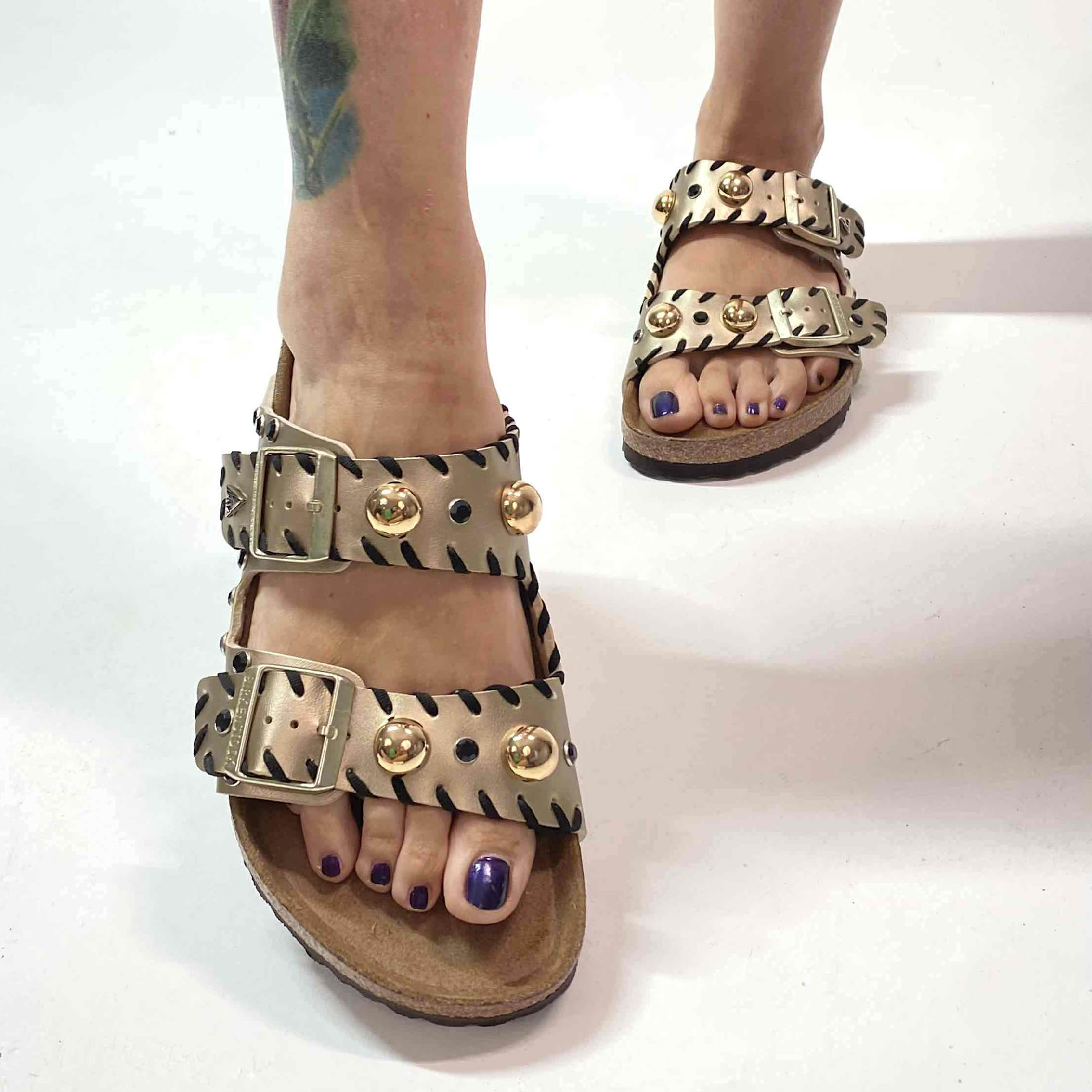 Birkenstock Arizona Oro Borchie e Strass LLab scarpe personalizzate