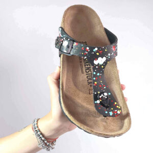 Birkenstock Gizeh Personalizzate Base Nera Vernice Multicolor