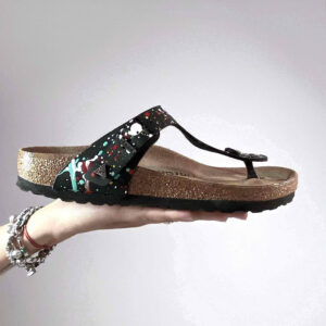 Birkenstock Gizeh Personalizzate Base Nera Vernice Multicolor