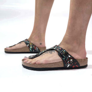 Birkenstock Gizeh Personalizzate Base Nera Vernice Multicolor