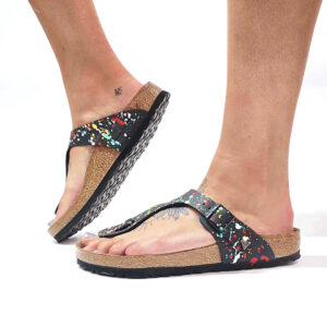 Birkenstock Gizeh Personalizzate Base Nera Vernice Multicolor