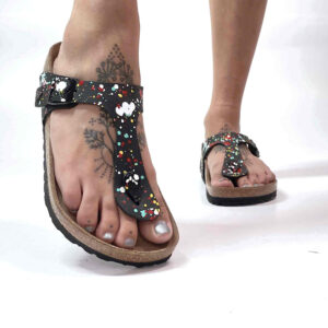 Birkenstock Gizeh Personalizzate Base Nera Vernice Multicolor