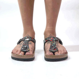 Birkenstock Gizeh Personalizzate Base Nera Vernice Multicolor