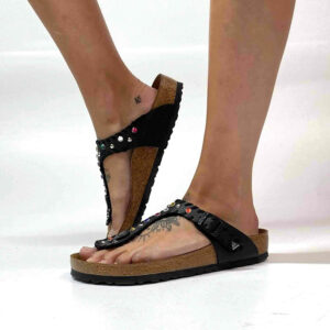 Birkenstock Gizeh Personalizzate Base Nera con Passamaneria e Borchie Multicolor