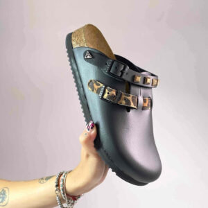 Birkenstock Kay SL Personalizzate Pelle Naturale Black inserti Leo e Borchie Oro
