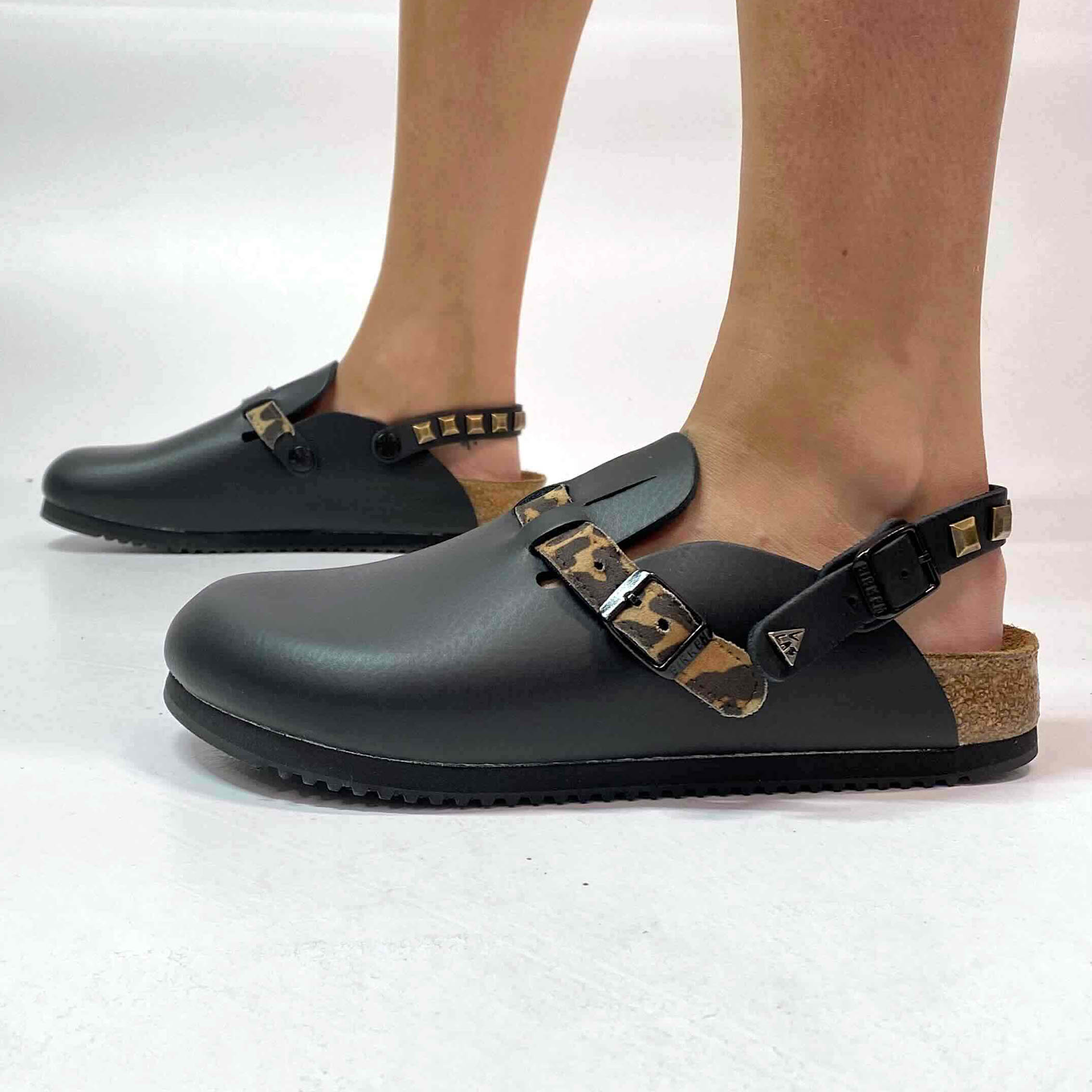 Birkenstock Kay SL Personalizzate Pelle Naturale Black inserti Leo e Borchie Oro
