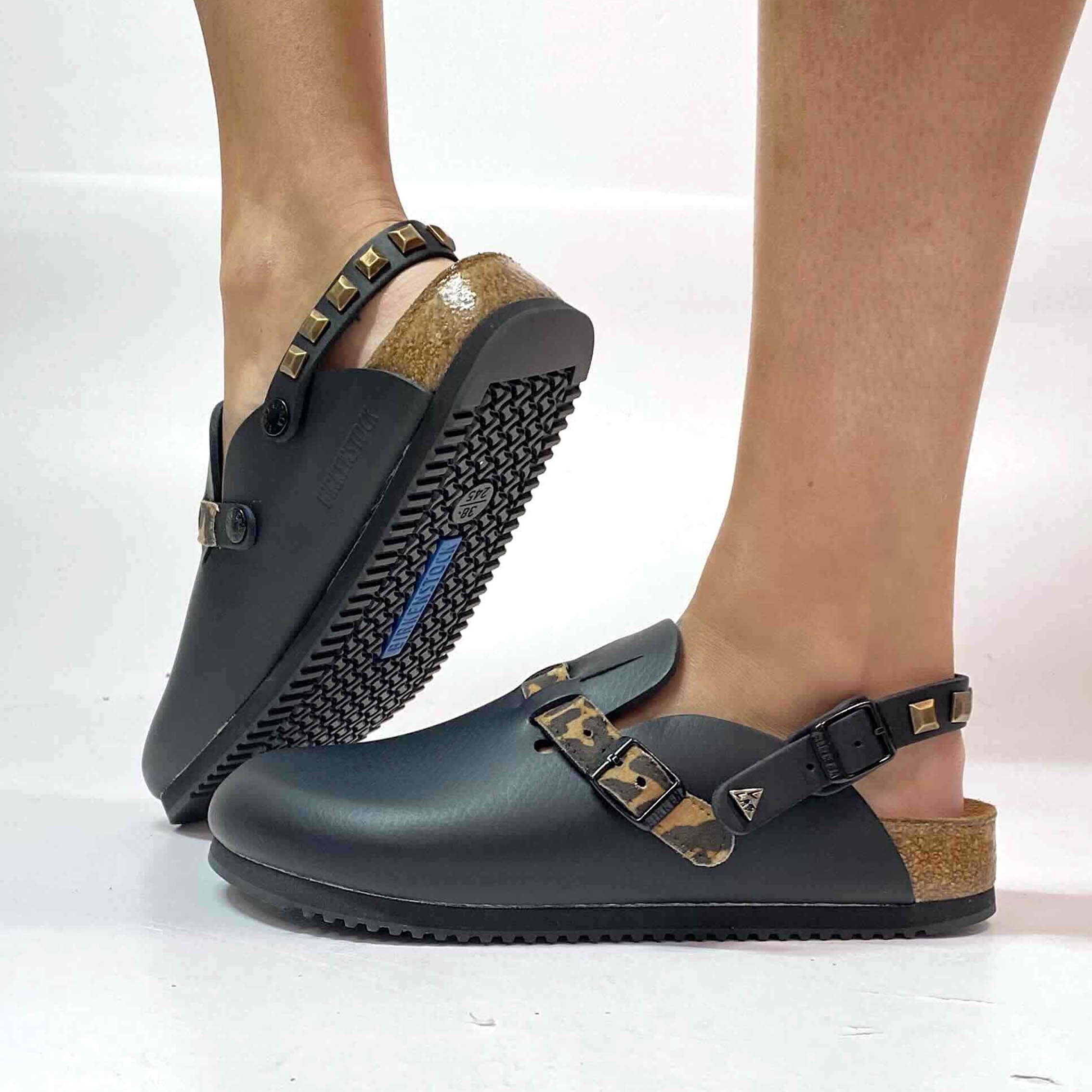 Birkenstock Kay SL Personalizzate Pelle Naturale Black inserti Leo e Borchie Oro