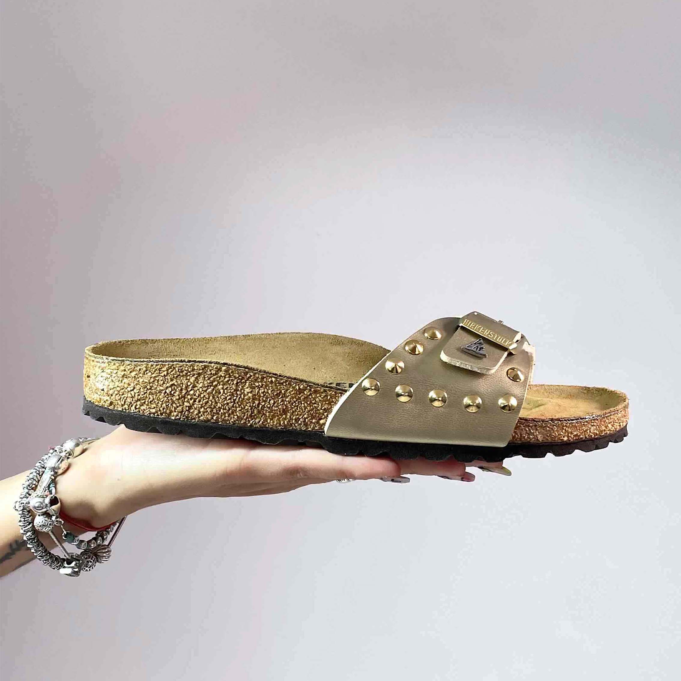 Birkenstock Madrid Personalizzate Base Oro, Borchie Oro