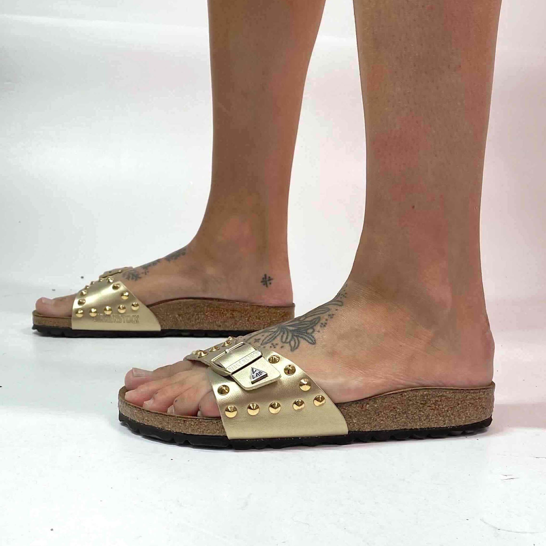 Birkenstock Madrid Personalizzate Base Oro, Borchie Oro