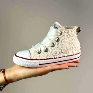 Converse All Star Personalizzate Bambino Macrame e Fiocco Argentato 1