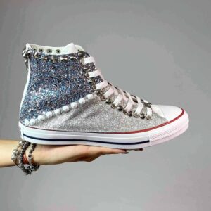 Converse All Star Personalizzate Glitter Argento e Multicolor con Borchie Diagon Alley