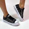 Converse All Star Personalizzate Platform LOW Pelle Nera, Borchie Oro Argento e Strass