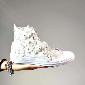 Converse All Star Personalizzate Sposa Farfalle, Perle, Strass, Pizzo e Lacci Raso