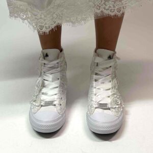 Converse All Star Personalizzate Sposa Farfalle, Perle, Strass, Pizzo e Lacci Raso