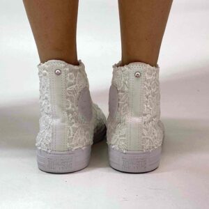 Converse All Star Personalizzate Sposa Laccetti Bianchi Raso e Macrame Con Occhielli Bianchi