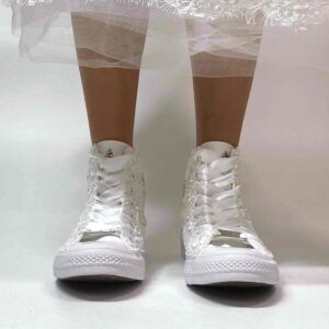 Converse All Star Personalizzate Sposa Laccetti Bianchi Raso e Macrame Con Occhielli Bianchi