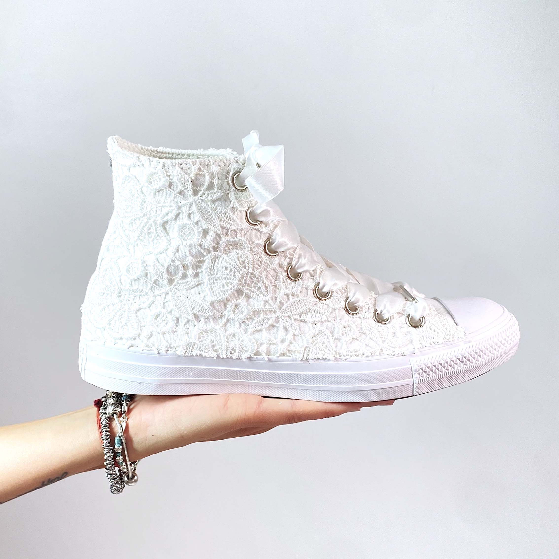 Converse All Star Personalizzate Sposa Laccetti Bianchi - White Lace
