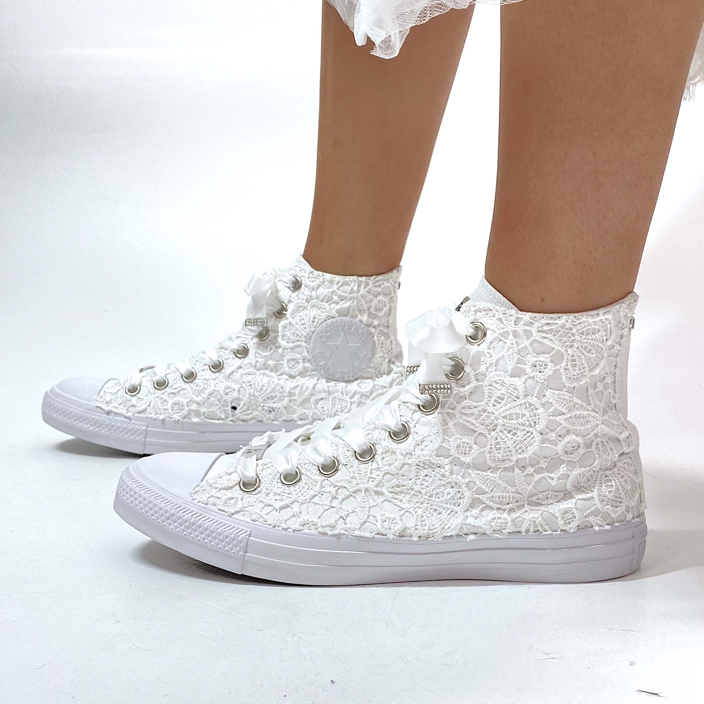 Converse All Star Personalizzate Sposa Laccetti Bianchi - White Lace