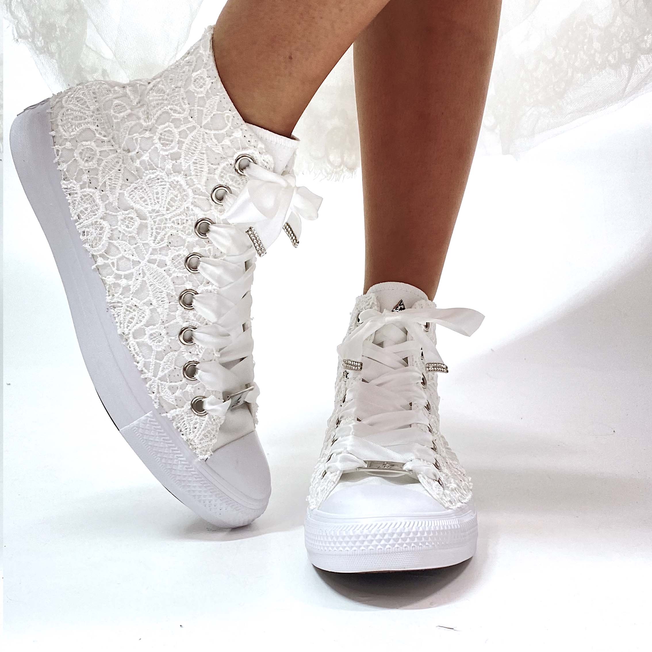 Converse All Star Personalizzate Sposa Laccetti Bianchi - White Lace