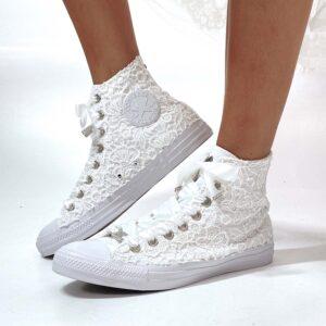 Converse All Star Personalizzate Sposa Laccetti Bianchi - White Lace