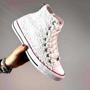 Converse All Star Personalizzate Sposa Laccetto Bianco