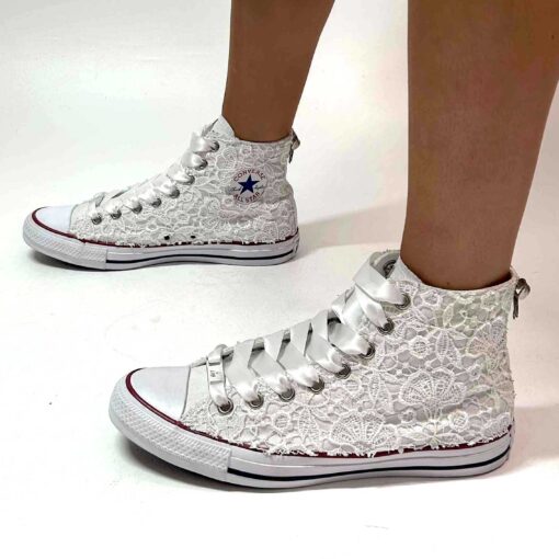 Converse All Star Personalizzate Sposa Laccetto Bianco