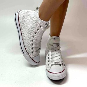 Converse All Star Personalizzate Sposa Laccetto Bianco