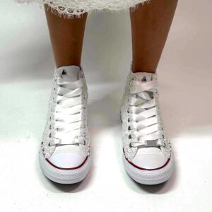 Converse All Star Personalizzate Sposa Laccetto Bianco