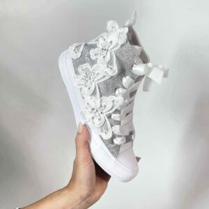 Converse All Star Personalizzate Sposa Lurex Argento e Farfalle