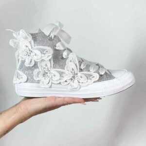 Converse All Star Personalizzate Sposa Lurex Argento e Farfalle