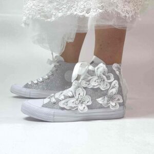 Converse All Star Personalizzate Sposa Lurex Argento e Farfalle