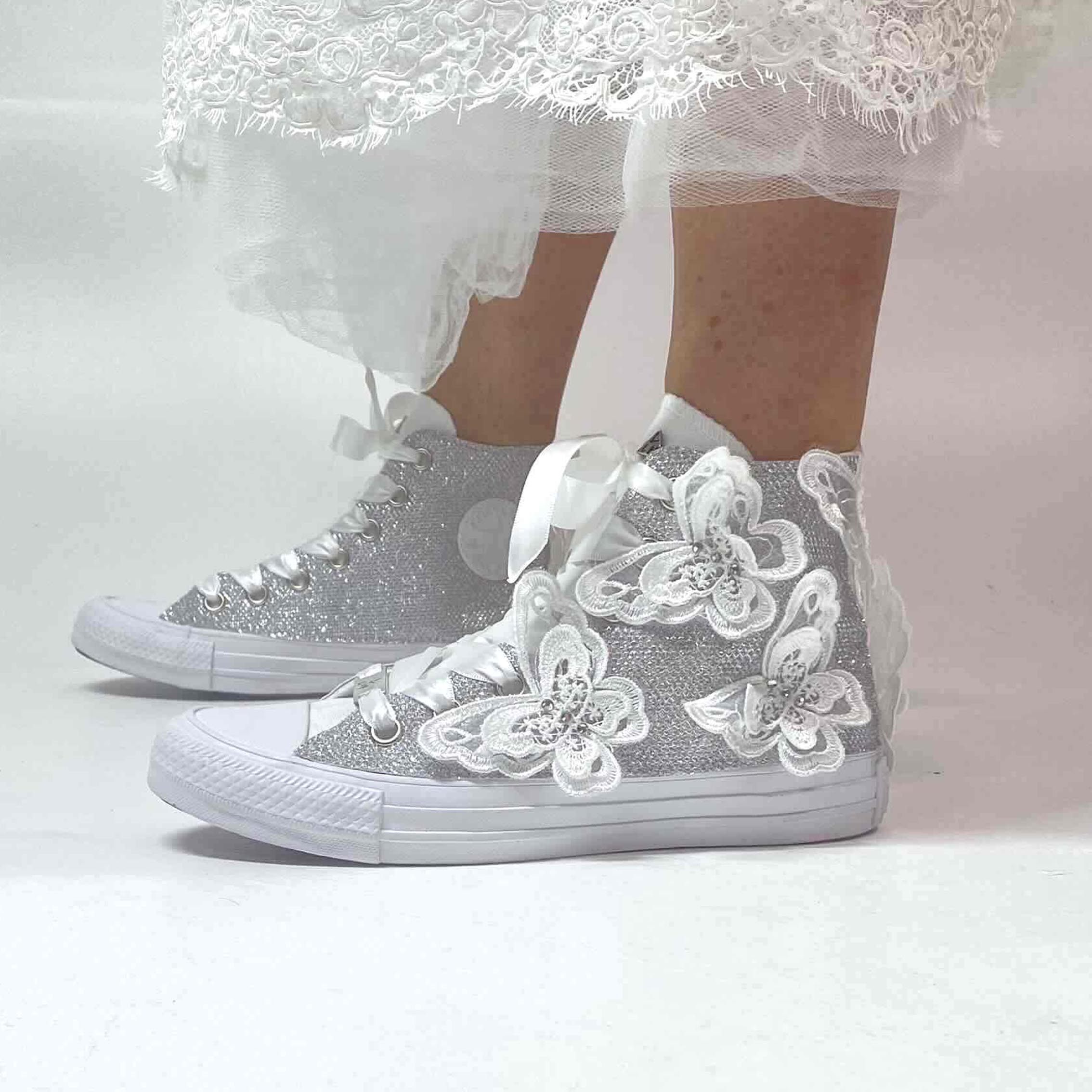 Converse All Star Personalizzate Sposa Lurex Argento e Farfalle