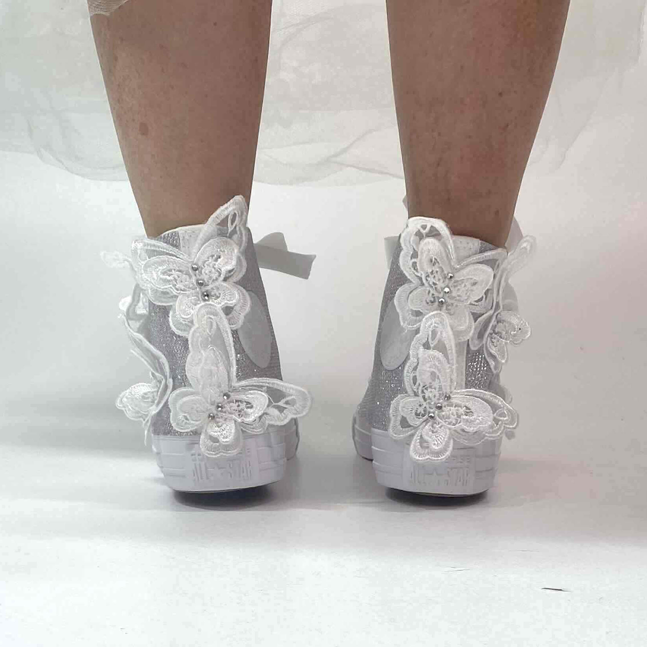 Converse All Star Personalizzate Sposa Lurex Argento e Farfalle