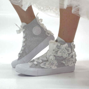 Converse All Star Personalizzate Sposa Lurex Argento e Farfalle