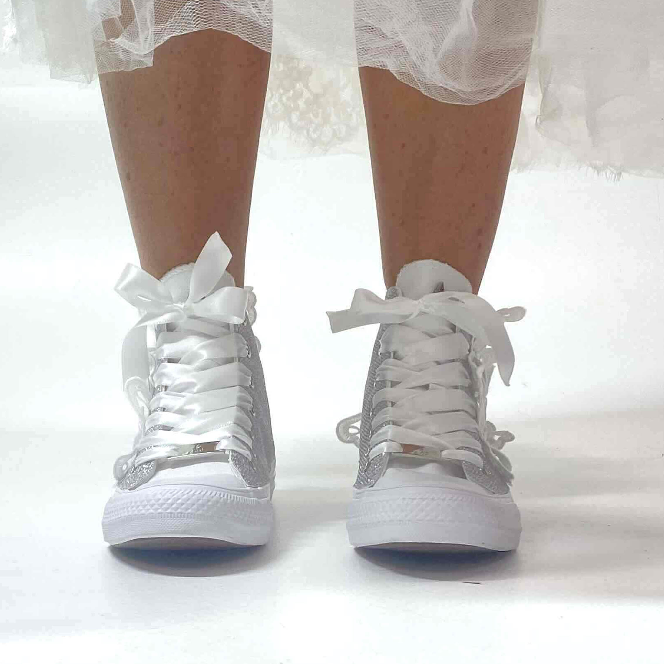 Converse All Star Personalizzate Sposa Lurex Argento e Farfalle