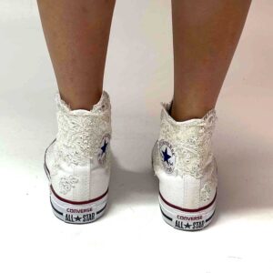 Converse All Star Personalizzate Sposa Pizzo, Paillettes, Raso, Puntale in Perle e Strass