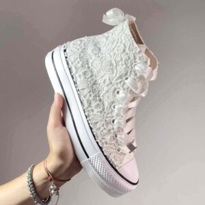 Converse All Star Personalizzate Sposa Platform Macramè e Laccetti in Raso