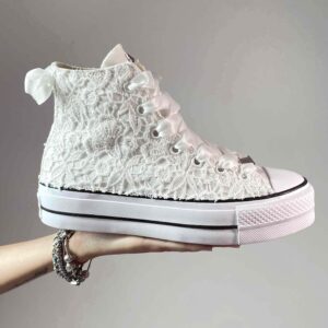 Converse All Star Personalizzate Sposa Platform Macramè e Laccetti in Raso