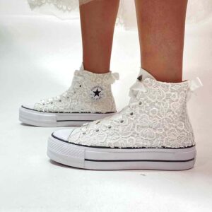 Converse All Star Personalizzate Sposa Platform Macramè e Laccetti in Raso