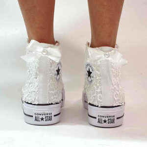 Converse All Star Personalizzate Sposa Platform Macramè e Laccetti in Raso