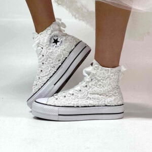 Converse All Star Personalizzate Sposa Platform Macramè e Laccetti in Raso