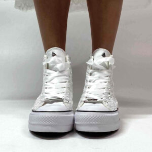 Converse All Star Personalizzate Sposa Platform Macramè e Laccetti in Raso