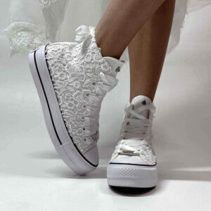 Converse All Star Personalizzate Sposa Platform Macramè e Laccetti in Raso
