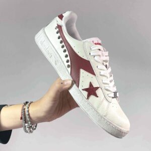 Diadora Personalizzate Game Leather Waxed Logo e Stella Bordeaux, Borchie Argentate