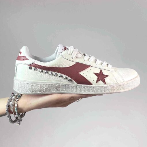 Diadora Personalizzate Game Leather Waxed Logo e Stella Bordeaux, Borchie Argentate